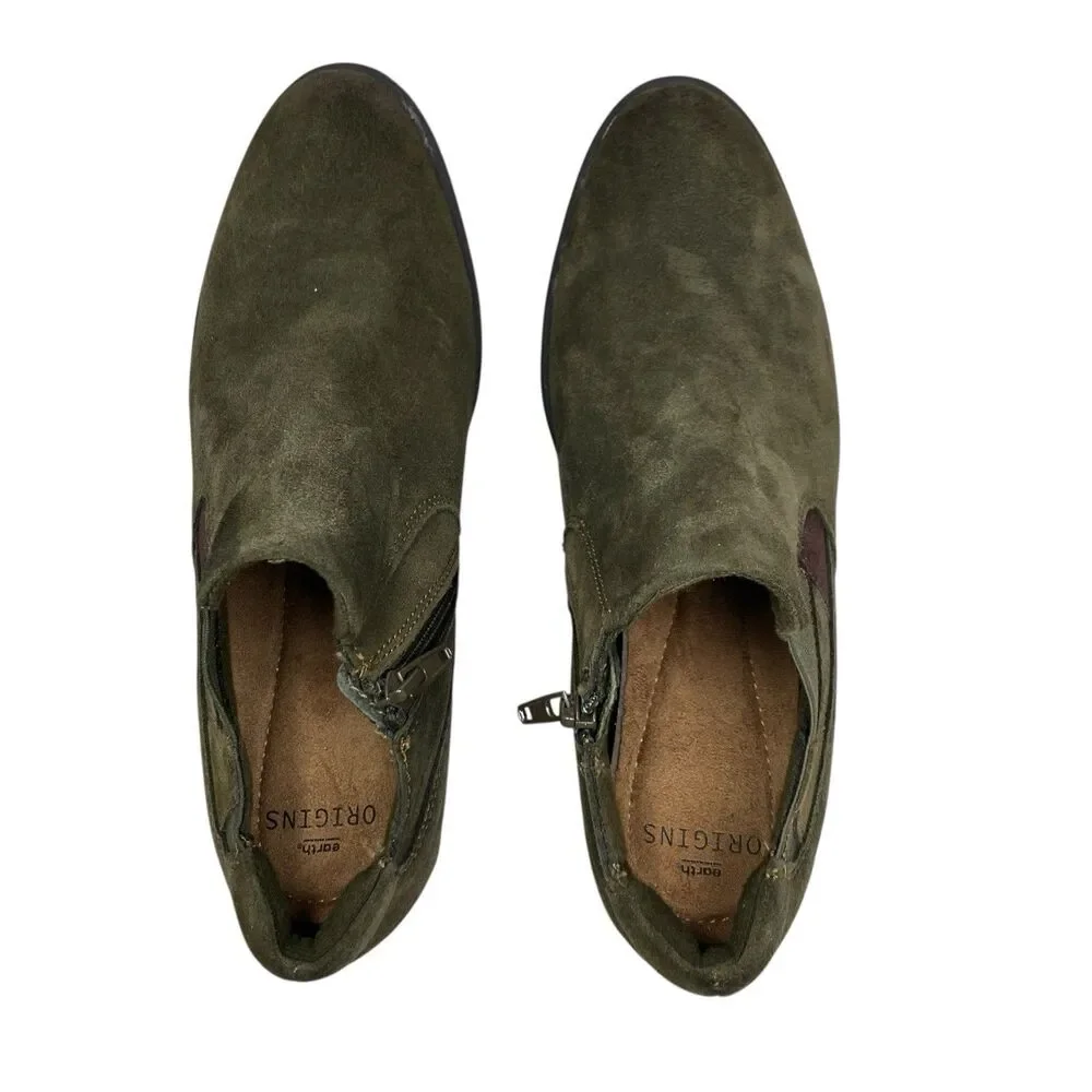 Earth Origins‎ Grreen Suede Zip Comfort Low Heel Christine Ankle Boots